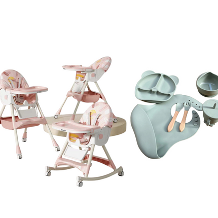 Kidilo Food Chair 8131A & طقم طعام سيليكون ٦ قطع