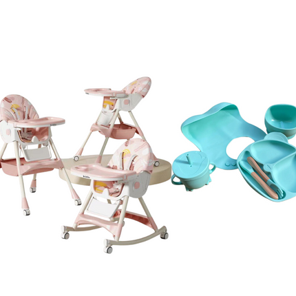 Kidilo Food Chair 8131A & طقم طعام سيليكون ٦ قطع