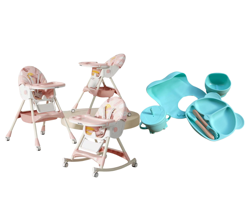 Kidilo Food Chair 8131A & طقم طعام سيليكون ٦ قطع