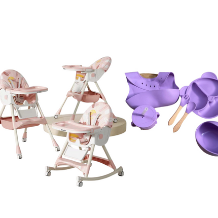 Kidilo Food Chair 8131A & طقم طعام سيليكون ٦ قطع