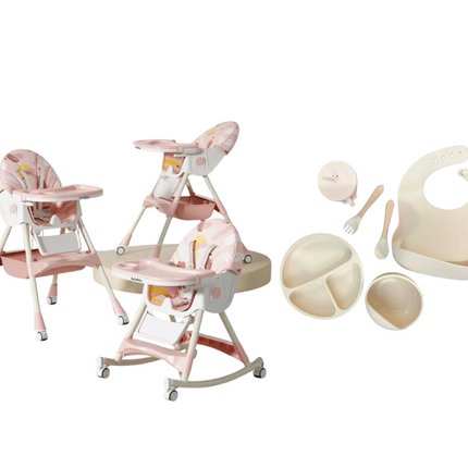 Kidilo Food Chair 8131A & طقم طعام سيليكون ٦ قطع