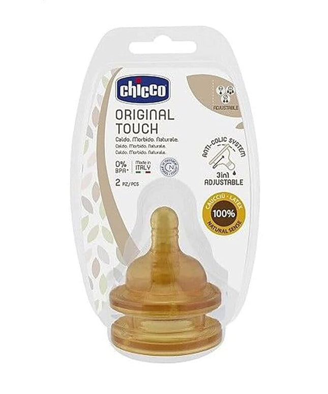 Chicco original touch baby bottle teat 2m+ adjustable 2 pc | حلمة رضاعة أطفال أصلية من تشيكوقابلة للتعديل، من عمر شهرين فما فوق قطعتان