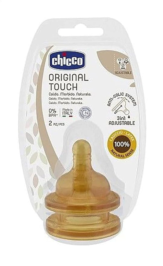Chicco original touch baby bottle teat 2m+ adjustable 2 pc | حلمة رضاعة أطفال أصلية من تشيكوقابلة للتعديل، من عمر شهرين فما فوق قطعتان