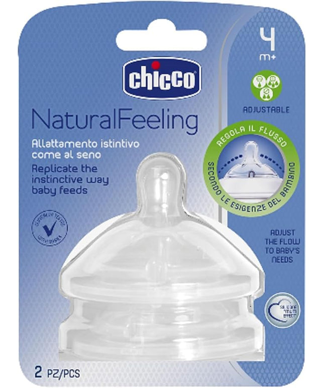 Chicco Natural Feeling Teat 4m+ Adjustable Flow 2 pcs | حلمة رضاعة شيكو ناتشورال فيلينج بتدفق قابل للتعديل عمر 4 أشهر فما فوق،طعتان