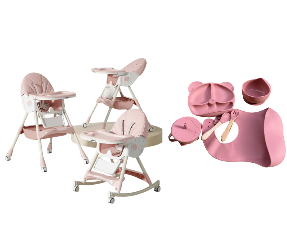 Kidilo Food Chair 8131A & طقم طعام سيليكون ٦ قطع