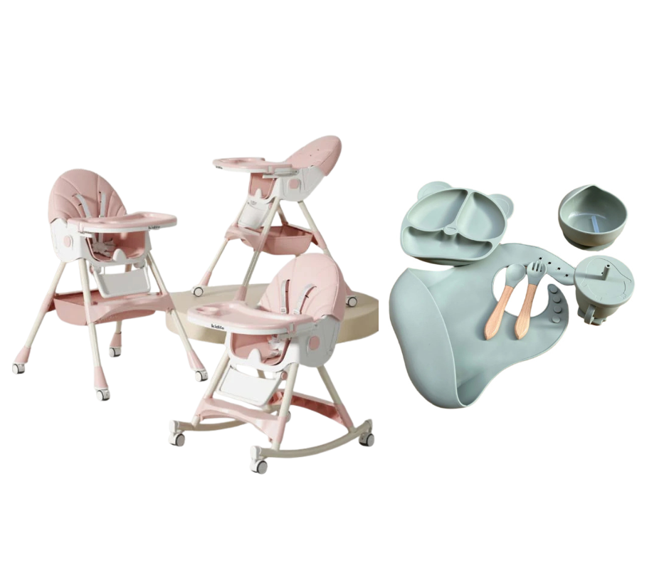 Kidilo Food Chair 8131A & طقم طعام سيليكون ٦ قطع