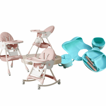 Kidilo Food Chair 8131A & طقم طعام سيليكون ٦ قطع