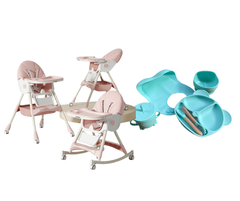 Kidilo Food Chair 8131A & طقم طعام سيليكون ٦ قطع