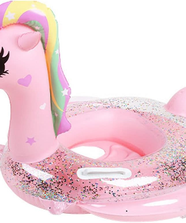 Unicorn Inflatable Swim Ring Float – Glitter Pink | عوامة سباحة قابلة للنفخ بتصميم يونيكورن لامع – وردي