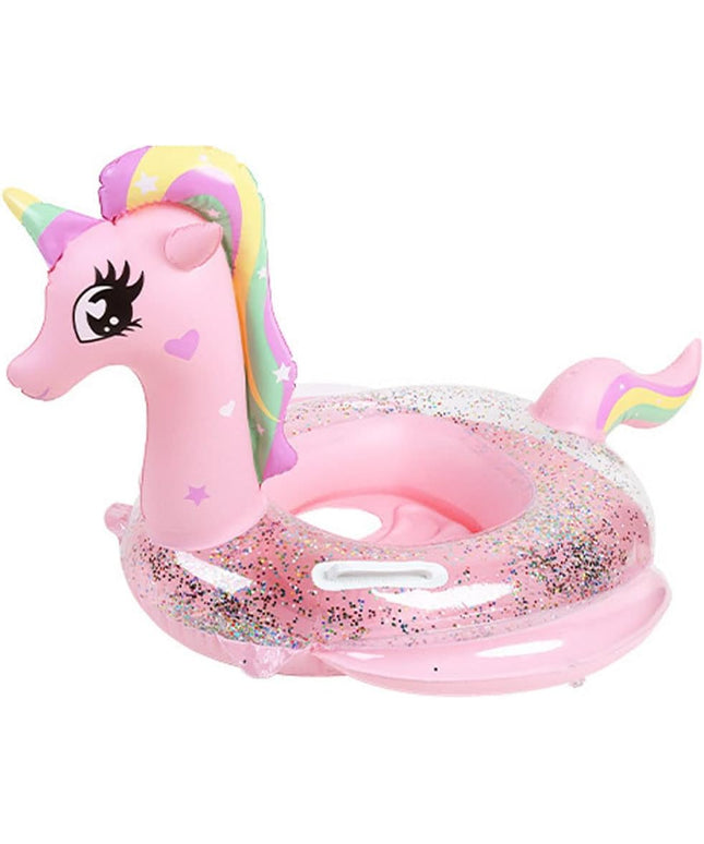 Unicorn Inflatable Swim Ring Float – Glitter Pink | عوامة سباحة قابلة للنفخ بتصميم يونيكورن لامع – وردي