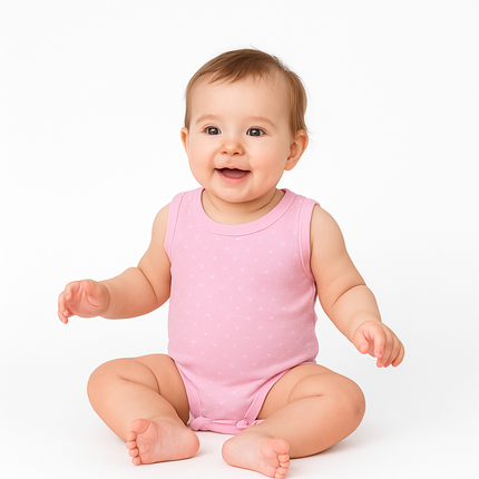 Junior Baby Bodysuit Sleeveless Baby Girl -Beige ,Pink