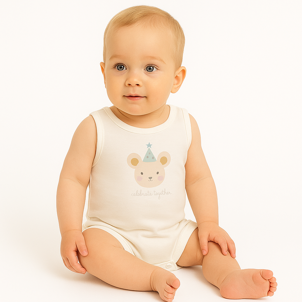 Junior Baby Bodysuit Sleeveless Baby Girl -Blue ,Beige,Printed