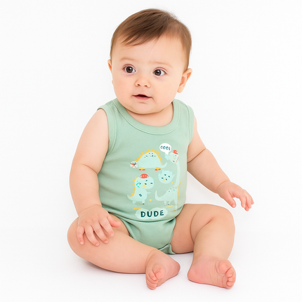 Junior Baby Bodysuit Sleeveless Baby Girl - Green,Animal Print