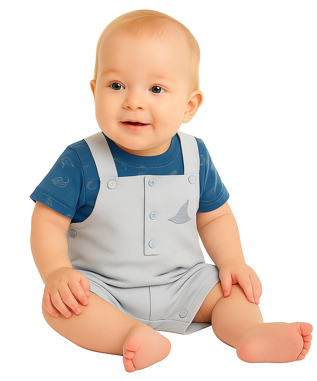 Junior Rouned Printed Jumpsuit Baby Boy -Blue,Gray