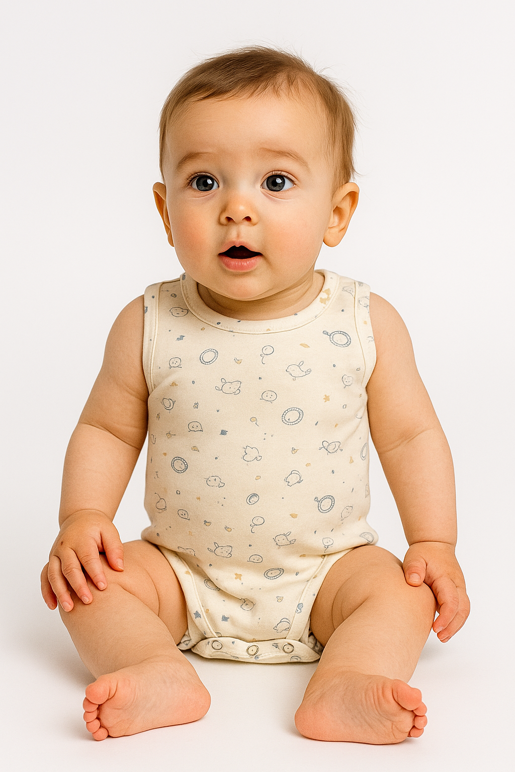 Junior Baby Bodysuit Sleeveless Baby Girl -Blue ,Beige,Printed