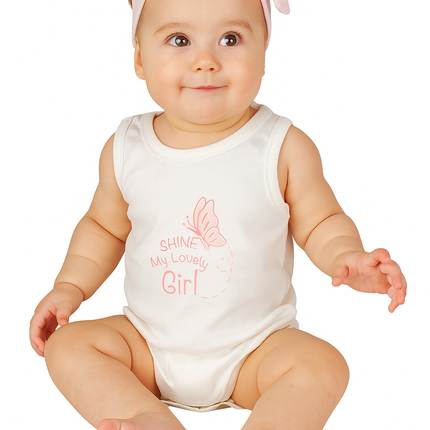 Junior Baby Bodysuit Sleeveless Baby Girl -Beige ,Pink