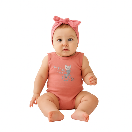 Junior Baby Bodysuit Sleeveless Baby Girl - Pink, Blue,Beige