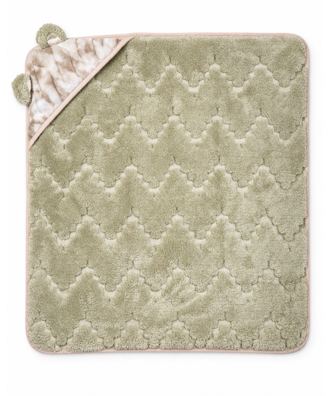 CozyCuddle Hooded Baby Blanket green, cream & beige