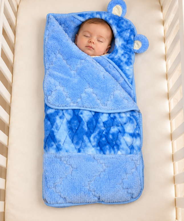 CloudCuddle Hooded Baby Blanket Blue - 2
