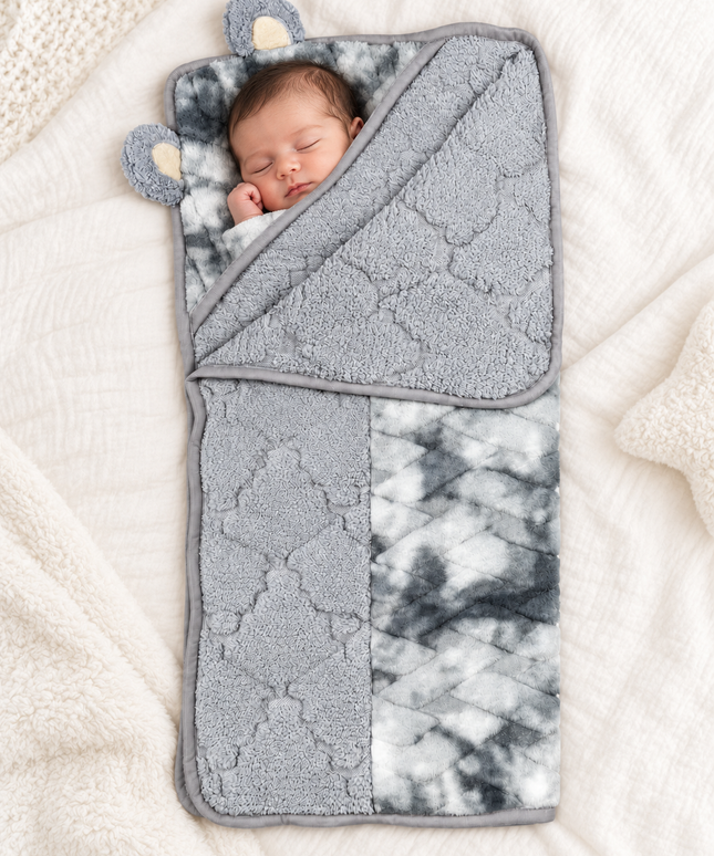 SnuggleCloud Plush Hooded Baby Blanket grey - 2