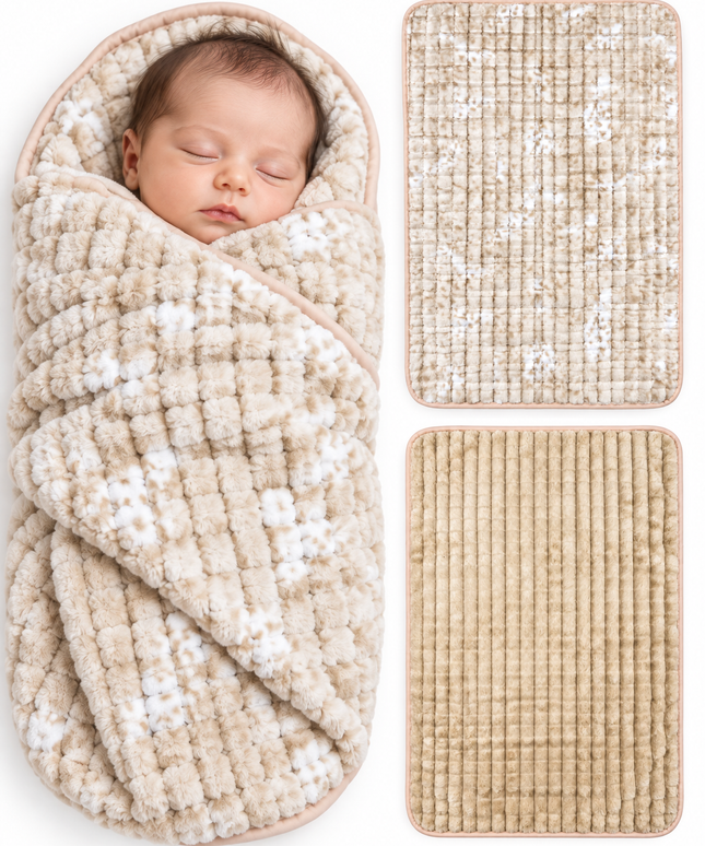 SnuggleCloud Plush Baby Blanket beige 2 faces - 2