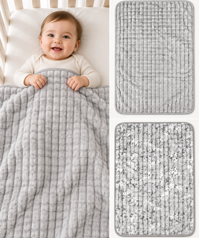 CloudCuddle Plush Baby Blanket grey 2 faces - 2