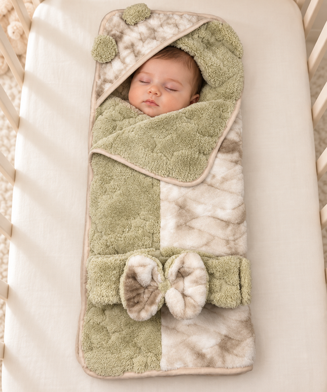 CozyCuddle Hooded Baby Blanket green, cream & beige - 2