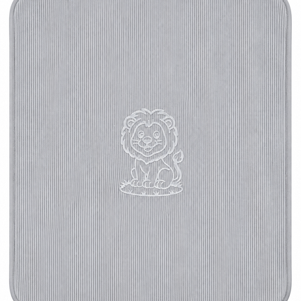 Grey Hooded Baby Blanket – كوفرتة أطفال رمادي بغطاء رأس بتصميم الأسد