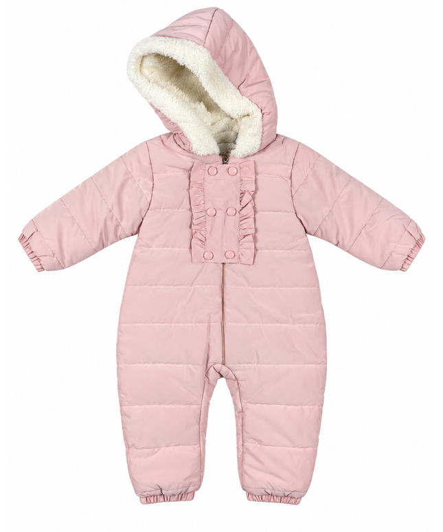 Fleece-Lined Hooded Baby Winter Jumpsuit - pink