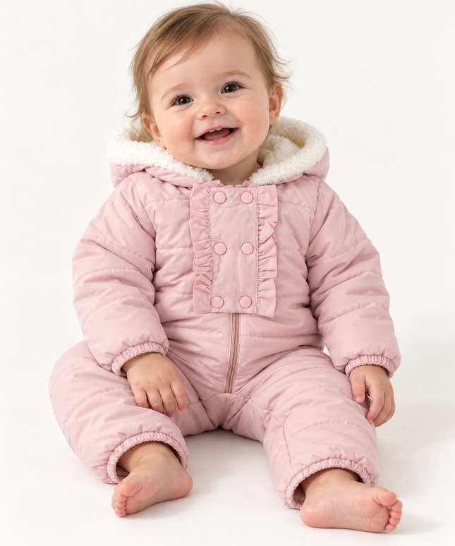 Fleece-Lined Hooded Baby Winter Jumpsuit - 2