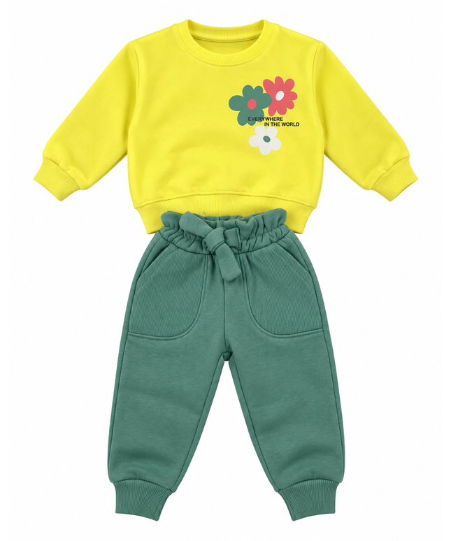 Fleece-Lined Floral Baby Sweatshirt & Jogger Set