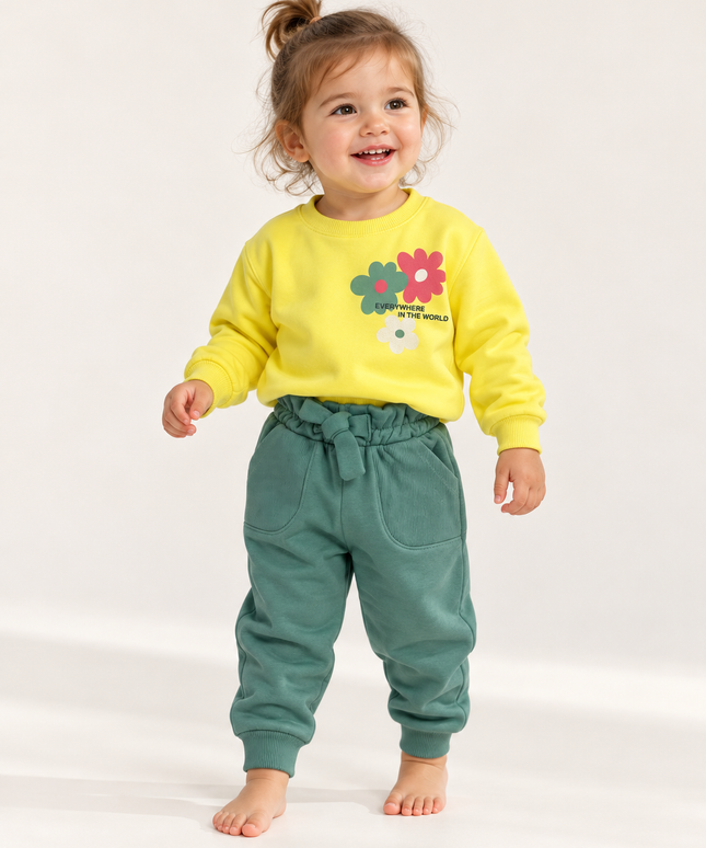 Fleece-Lined Floral Baby Sweatshirt & Jogger Set - 2
