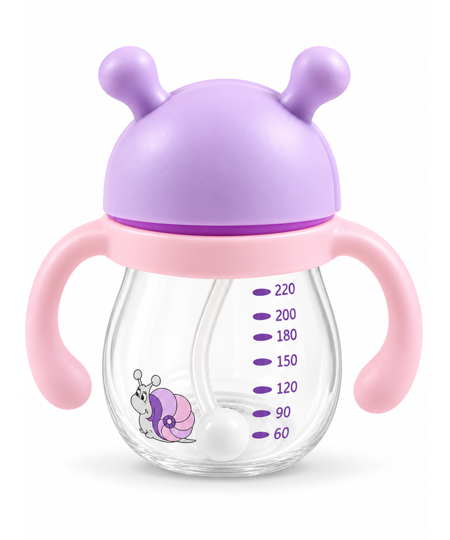 Snail Training Cup with Handles 220ml – كوب تدريب للأطفال بشفاطة ومقابض 220 مل بتصميم الحلزون