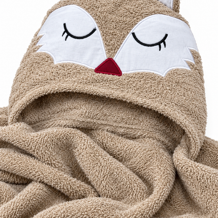Junior Baby Hooded Bath Towel with Cute Fox Design 4-0605 – منشفة استحمام أطفال جونيور بغطاء رأس بتصميم ثعلب لطيف  الوصف بالعربي: