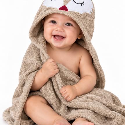 Junior Baby Hooded Bath Towel with Cute Fox Design 4-0605 – منشفة استحمام أطفال جونيور بغطاء رأس بتصميم ثعلب لطيف  الوصف بالعربي: