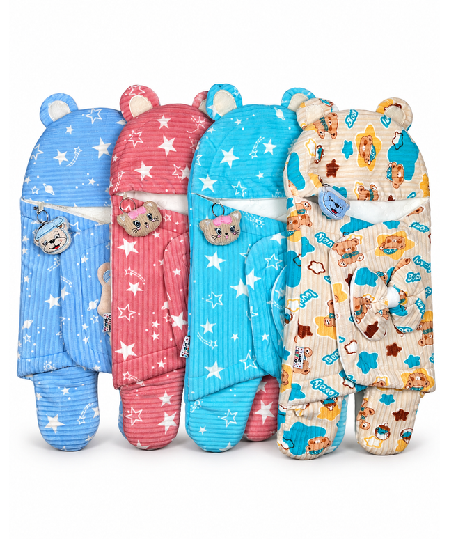 CozyNest Baby Wrap – Star & Teddy Print