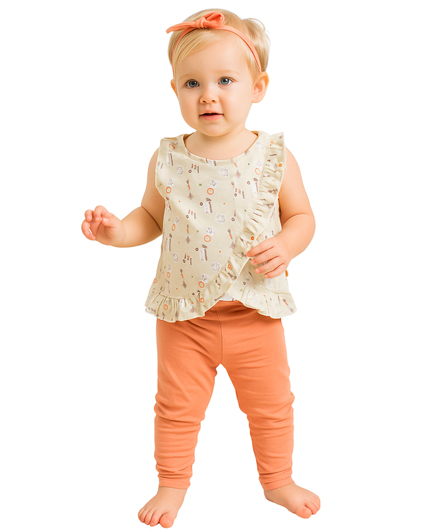 Junior Rouned Pijama Set Baby Girl - Orange