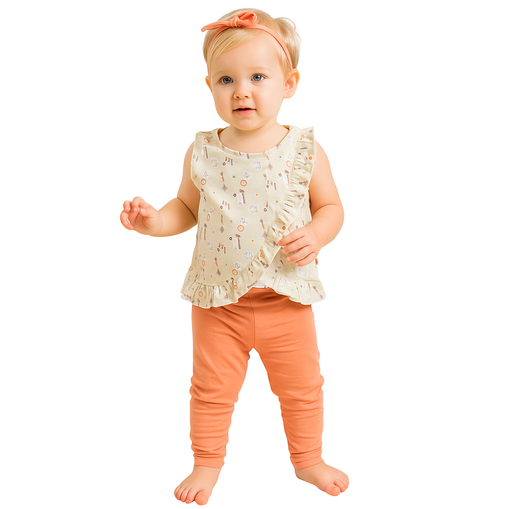 Junior Rouned Pijama Set Baby Girl - Orange