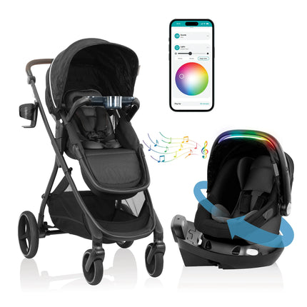 Evenflo Shyft Intuiti+ Travel System Featuring Revolve180 LiteMax NXT Preemie and Infant Car Seat with SensorySoothe