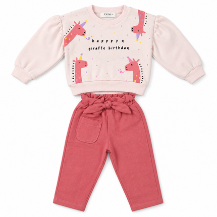 Exina Baby sweatshirt & jogger set happy giraffe birthday