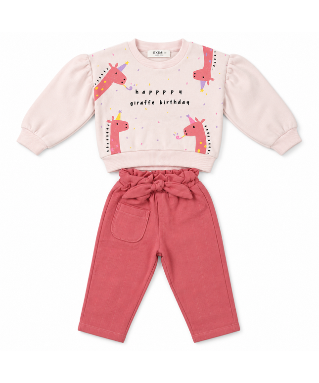 Exina Baby sweatshirt & jogger set happy giraffe birthday