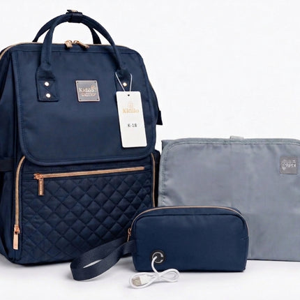 Kidilo All-in-One Diaper Bag with heat USB K9 -حقيبة أطفال