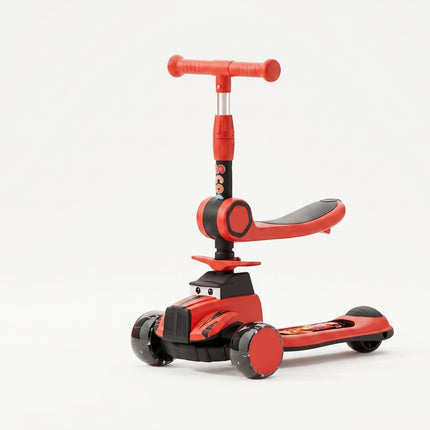 2-in-1 Kids Ride-On & Scooter with Seat and Lights red| سكوتر وركوبة أطفال 2 في 1 بمقعد وإضاءة