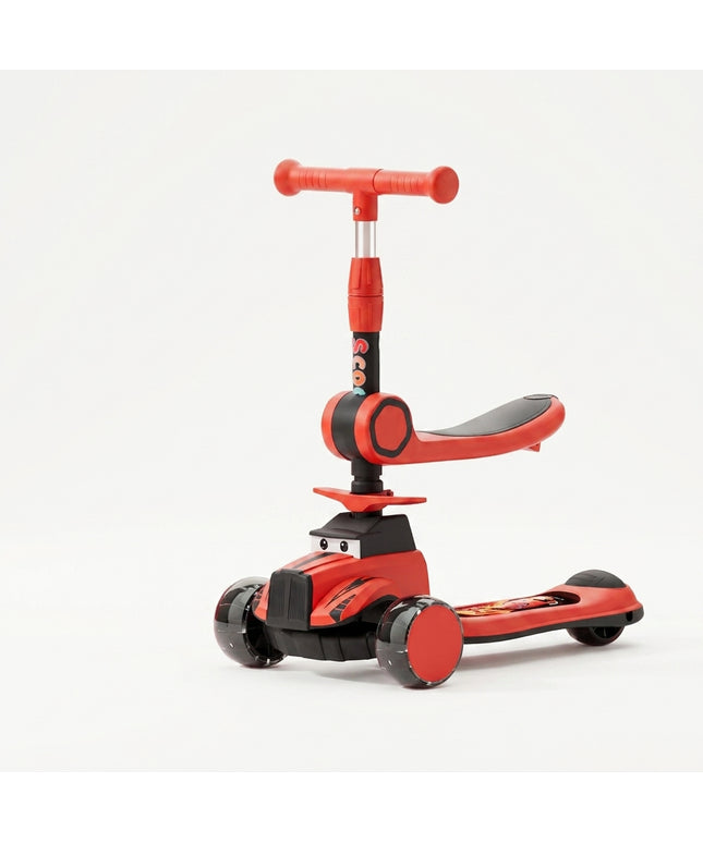 2-in-1 Kids Ride-On & Scooter with Seat and Lights red| سكوتر وركوبة أطفال 2 في 1 بمقعد وإضاءة