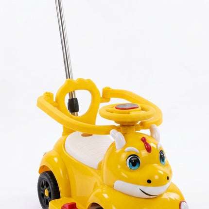Kids 2-in-1 Ride- Electric and Push Car with Parent Handle, Safety Guard & Steering Wheel – Yellow