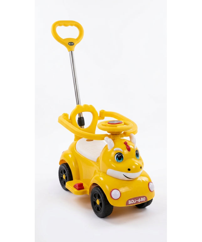 Kids 2-in-1 Ride- Electric and Push Car with Parent Handle, Safety Guard & Steering Wheel – Yellow