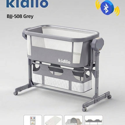 Kidilo BJJ-508 Smart Electric Bedside Crib with Bluetooth & Remote Control – سرير أطفال جانبي كهربائي ذكي كيديلو BJJ-508 بالبلوتوث والريموت
