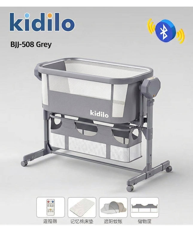 Kidilo BJJ-508 Smart Electric Bedside Crib with Bluetooth & Remote Control - grey