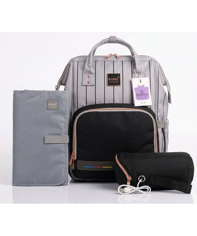Kidilo All-in-One Diaper Bag with heat USB K3 -حقيبة أطفال