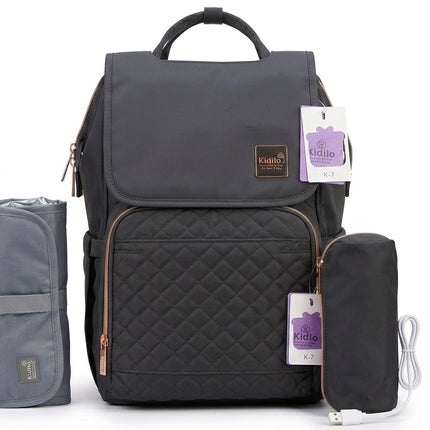Kidilo All-in-One Diaper Bag with heat USB K7 -حقيبة أطفال